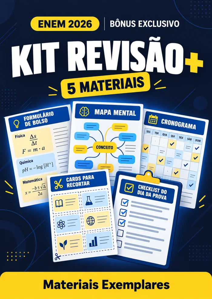 Kit Revisão+ com formulário, mapa mental, cronograma, cards para recortar e checklist